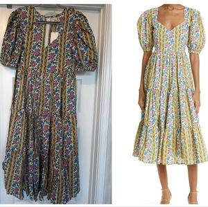 NWT Mille Maja Midi Dress Alain Stripe Large Floral Pink Blue White Yellow